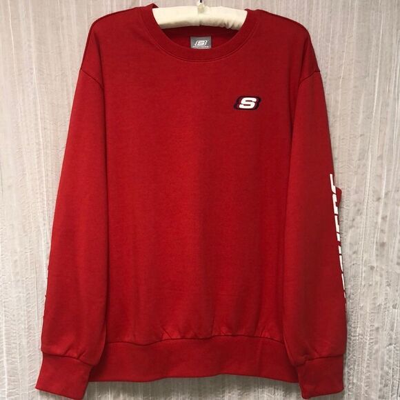 Skechers L NWOT Red Cotton Blend Crewneck Pullover Sweatshirt - Picture 1 of 8